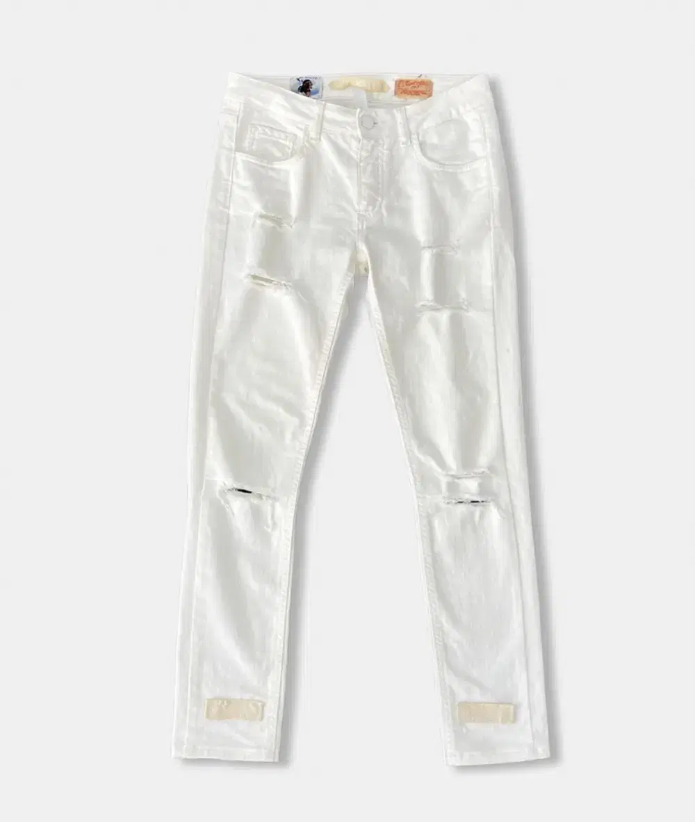 (25)오프화이트 Distressed diag white pants